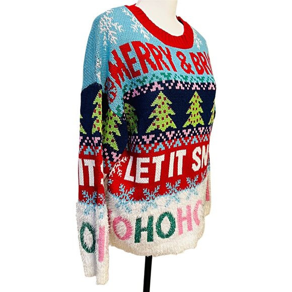 33 Degrees Ugly Christmas Sweater Merry & Bright Colorful Fuzzy Party Oversized - Picture 9 of 12